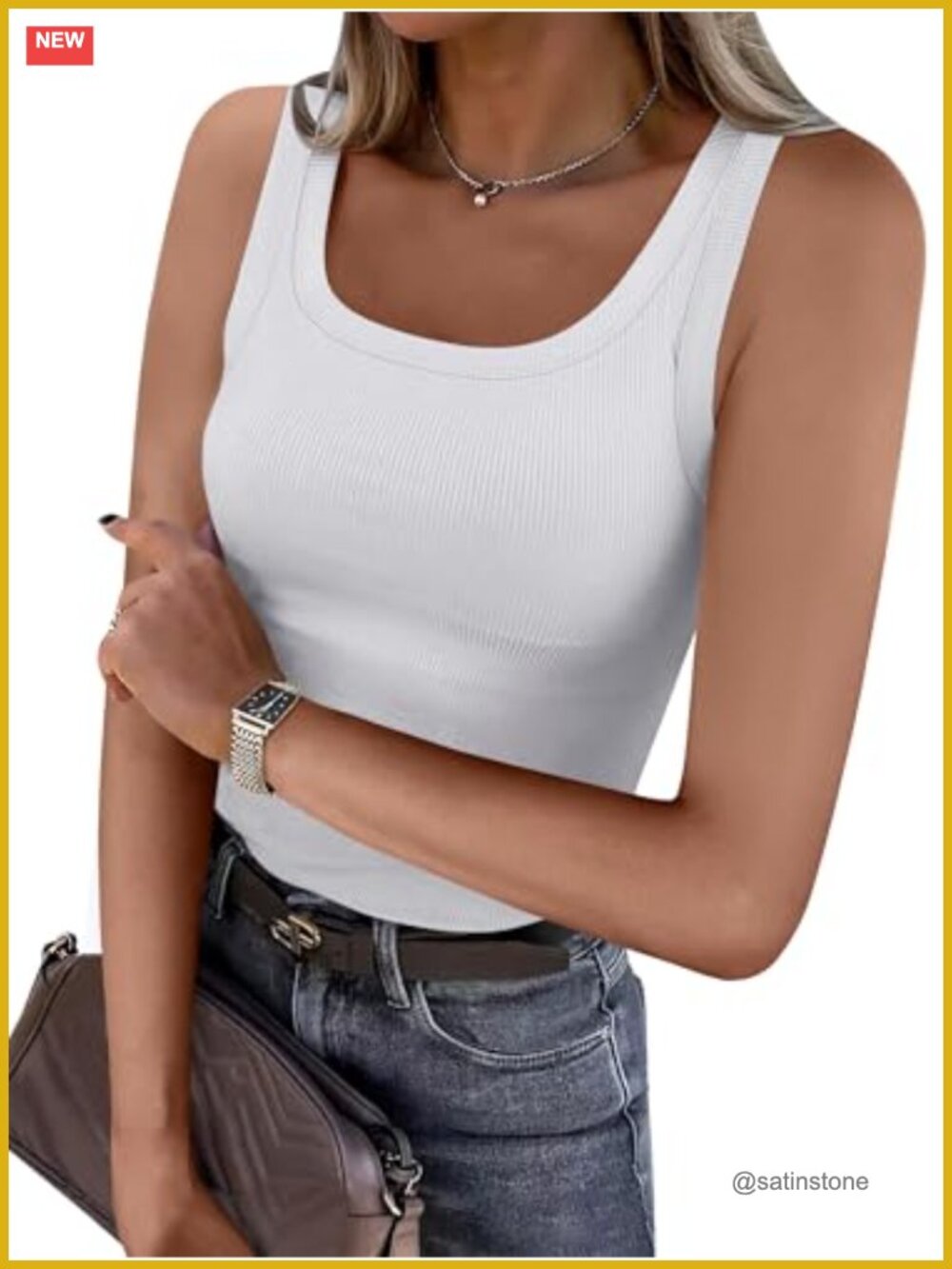 Square Neck Ribbed Tank Top, Sleeveless Summer Shirt, Skinny Fit
